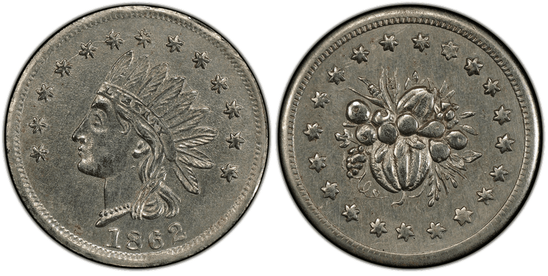 (1862) German Silver Civil War Store Card F-57A/444j, Indian-Fruit & Vegetables