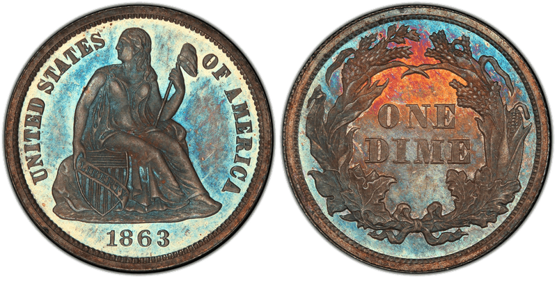 1863 Proof Seated Liberty Dime