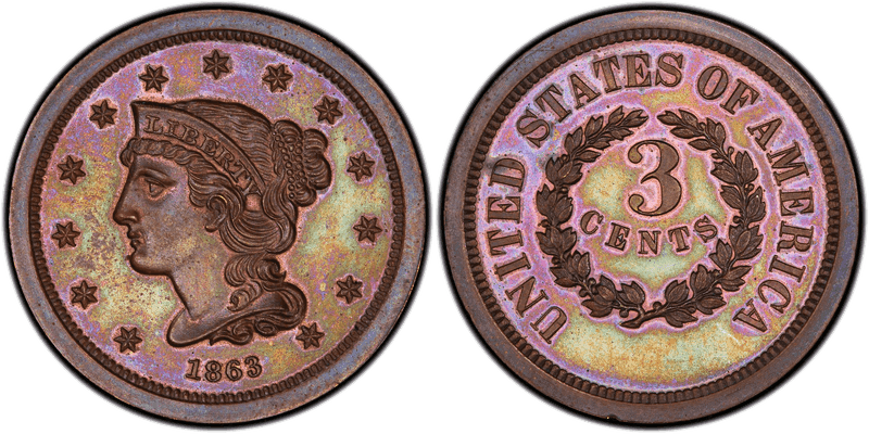 1863 Proof Three Cent Pattern - J-319, Res