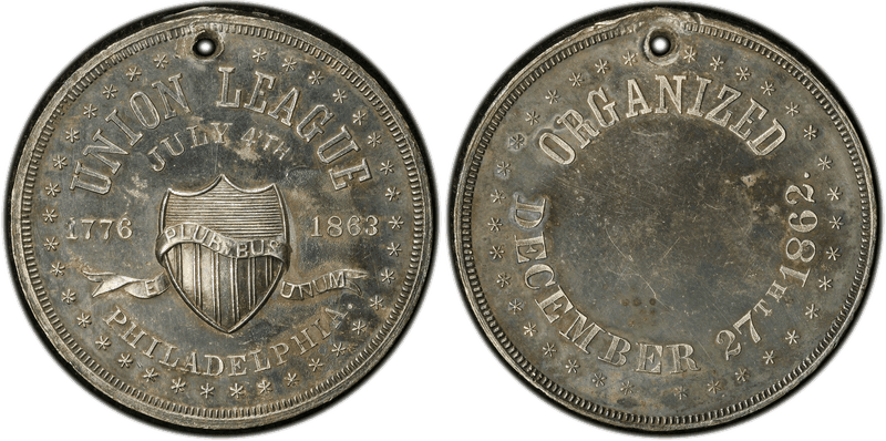 1863 Silver Medal J-RF-10b, Holed Philadelphia Union League