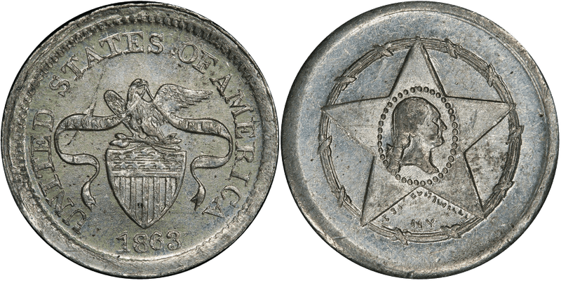 1863 Token F-105/198e GW-620 White Metal Washington Star-Eagle