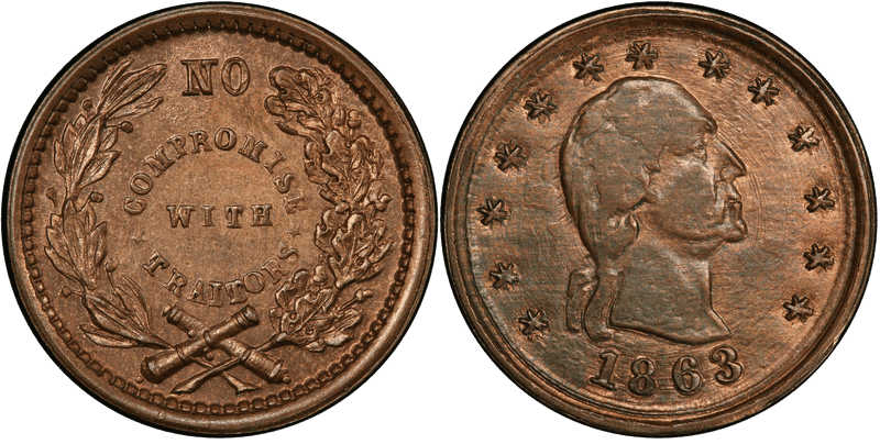 1863 Token F-107/432d GW-654 Copper Ni No Compromise With Traitors Patriotic