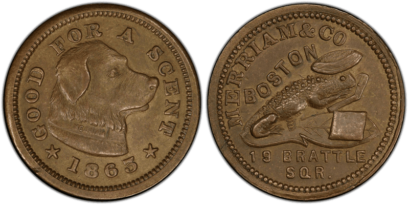 (1863) Copper Civil War Store Card F-115D-2a, Merriam & Co. MA