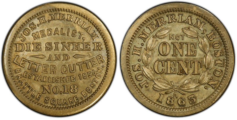 (1863) Brass Civil War Store Card F-115E-2b, Jos. H. Merriam MA