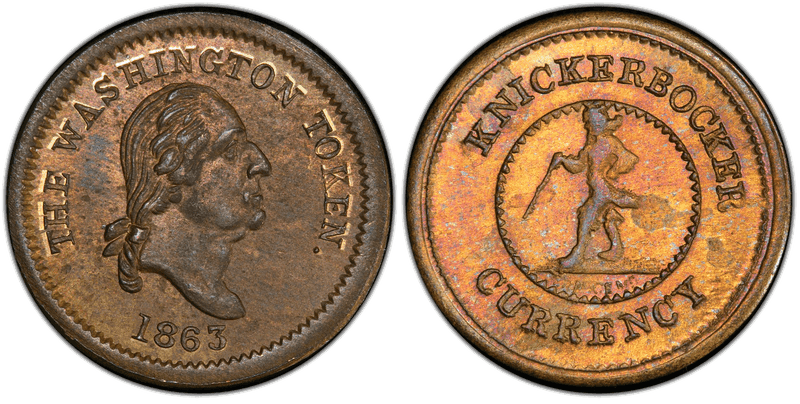 1863 Token F-120/255b GW-583 Brass G.W. - Knickerbocker Currency Patriotic