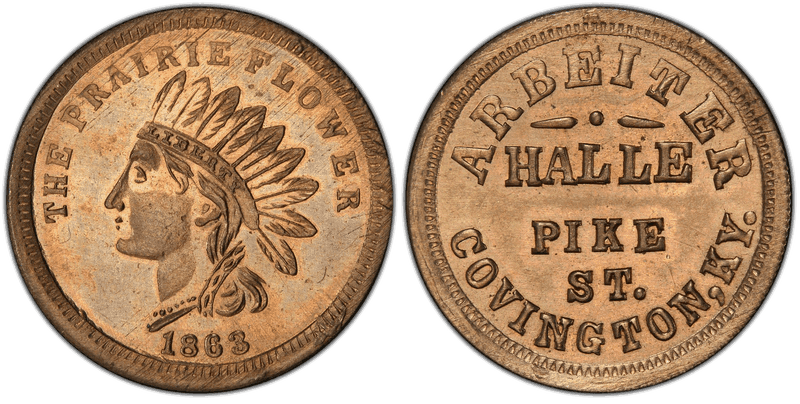 (1863) Copper-Nickel Civil War Store Card F-150A-6d, Arbeiter Halle KY