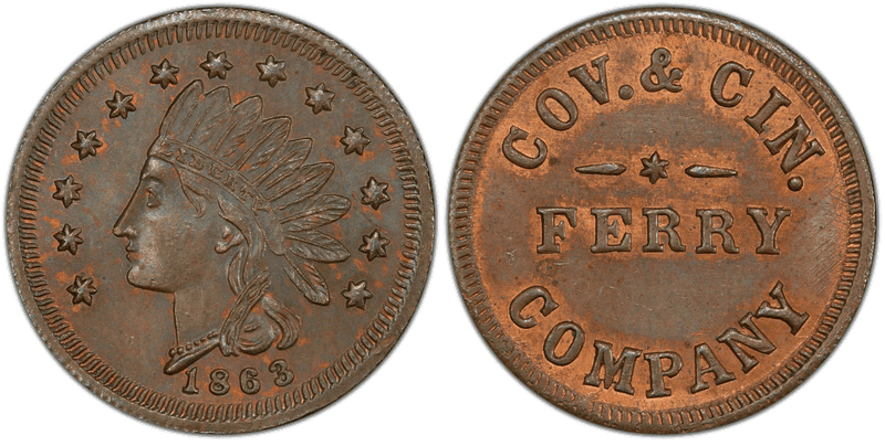 (1863) Copper Civil War Store Card F-150B-1a, Cov. & Cin. KY