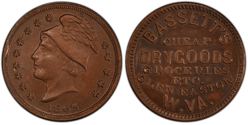 (1863) Copper Civil War Store Card F-220A-2a, Bassett's WV
