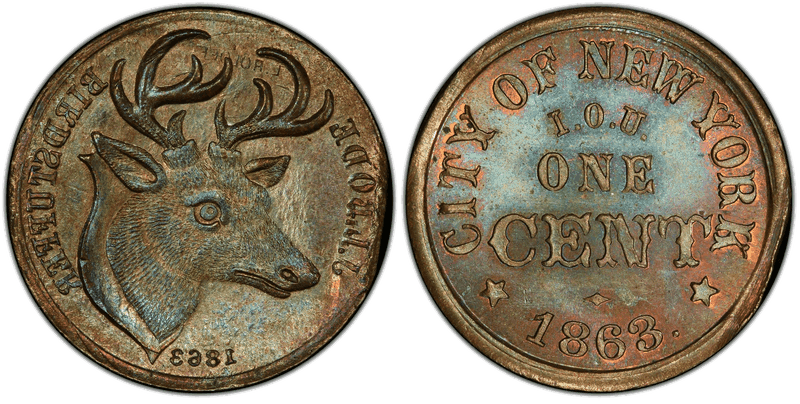 (1863) Copper Civil War Store Card F-345Aa-3a, Obv Brockage-J.J. Bode CT