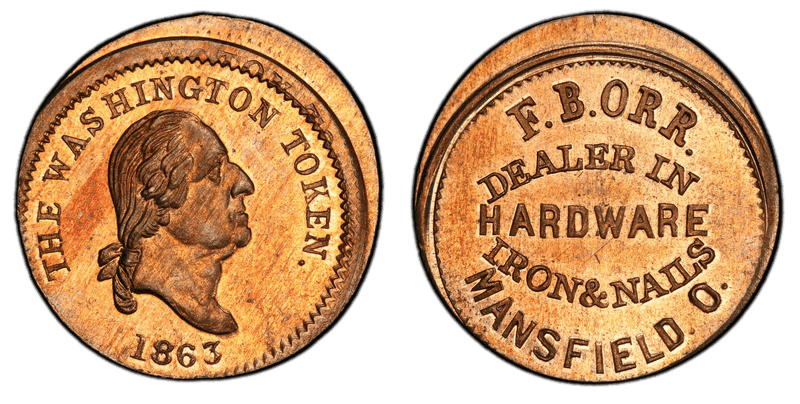 (1863) Copper Civil War Store Card F-505B-2d, GW-579 Ni F.B. Orr Civil War