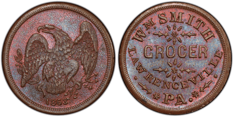 (1863) Copper Civil War Store Card F-535A-2a, Wm. Smith PA