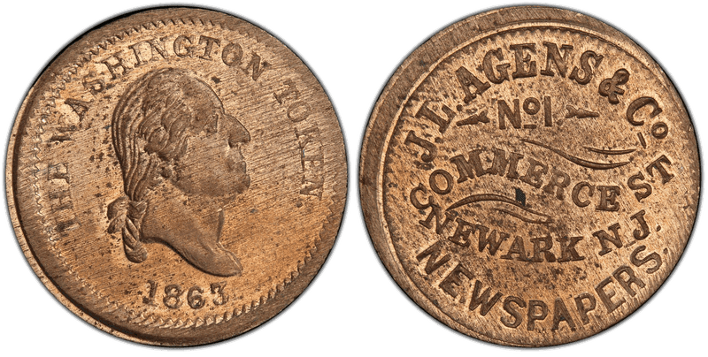 (1863) Copper-Nickel Civil War Store Card F-555A-3d, J.L. Agens & Co. NJ
