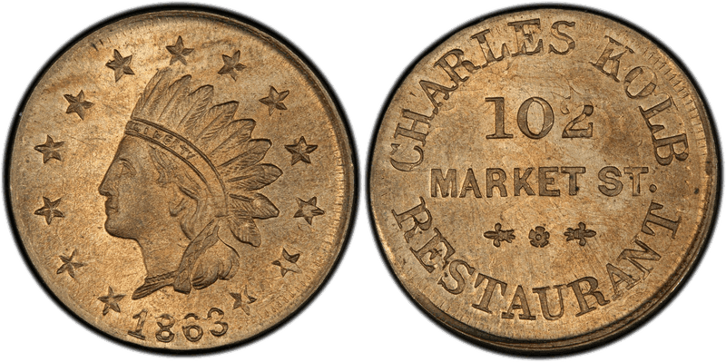 (1863) Copper-Nickel Civil War Store Card F-555B-1do, Charles Kolb NJ