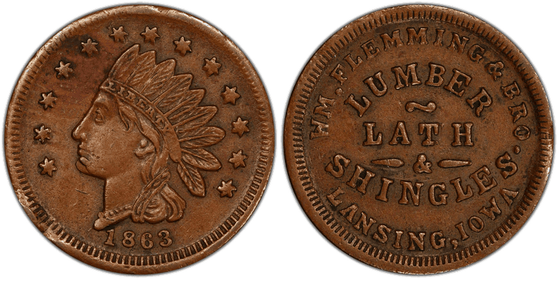 (1863) Copper Civil War Store Card F-560A-3a, . Flemming & Bro. IA
