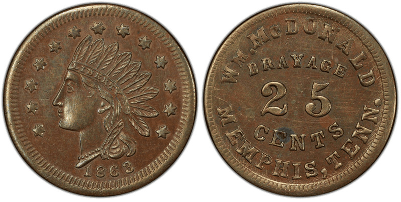 (1863) Copper Civil War Store Card F-600D-1a, . McDonald TN