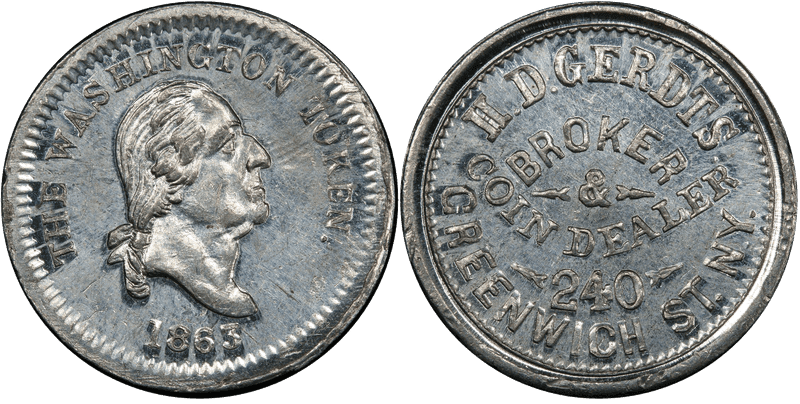 (1863) White Metal Civil War Store Card F-630AD-1e, GW-580 H.D. Gerdts