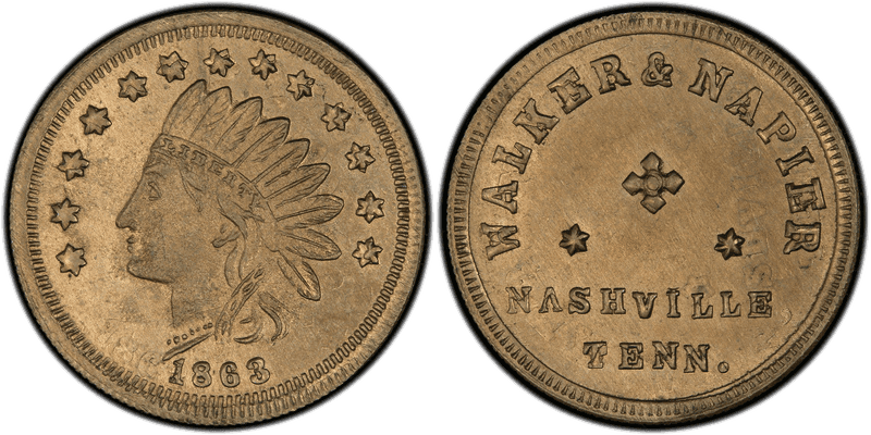 (1863) Copper Civil War Store Card F-690E-8d, Ni Walker & Napier TN