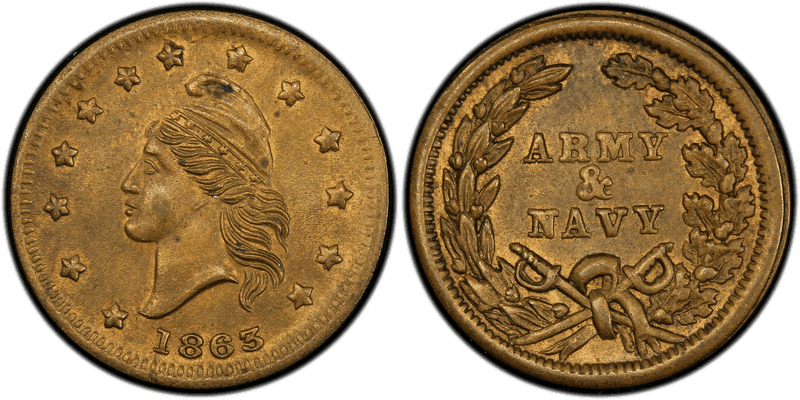 (1863) Brass Civil War Store Card F-6D/310, Army & Navy