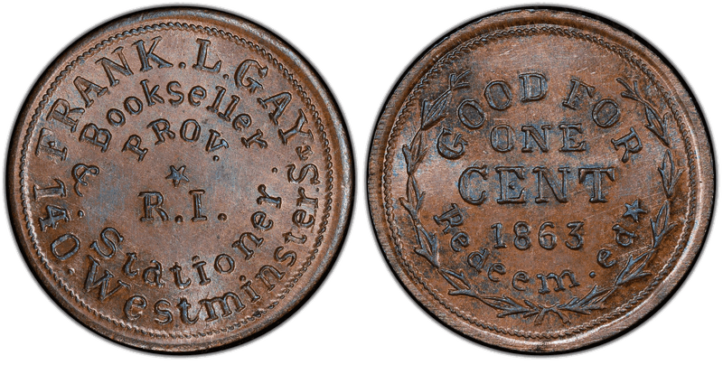 (1863) Copper Civil War Store Card F-700E-2a, Frank L. Gay