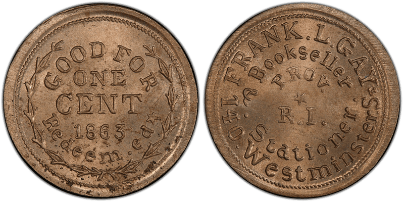 (1863) Copper-Nickel Civil War Store Card F-700E-2d, Frank L. Gay RI