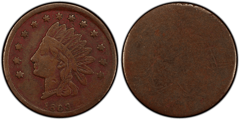 (1863) Copper Civil War Store Card F-72A/0a, Indian Uniface