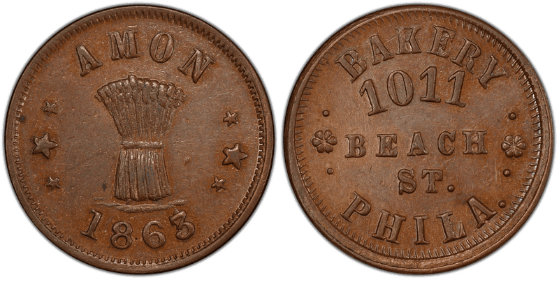 (1863) Copper Civil War Store Card F-750C-2a, Amon PA