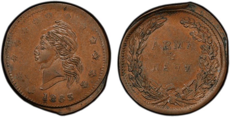 (1863) Copper Civil War Store Card F-7B/315a, Army & Navy
