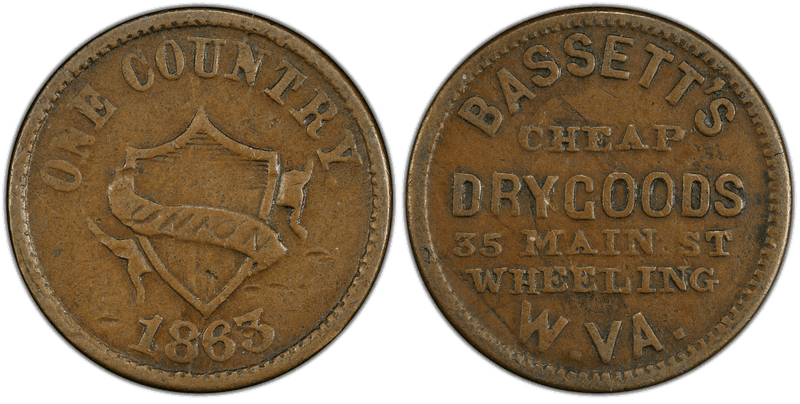 (1863) Copper Civil War Store Card F-890A-11a, Bassett's WV