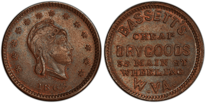 (1863) Copper Civil War Store Card F-890A-1a, Bassett's WV