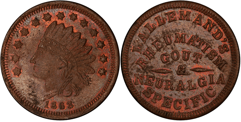 (1863) Copper Civil War Store Card F-910B-3a, Hallemand's MO