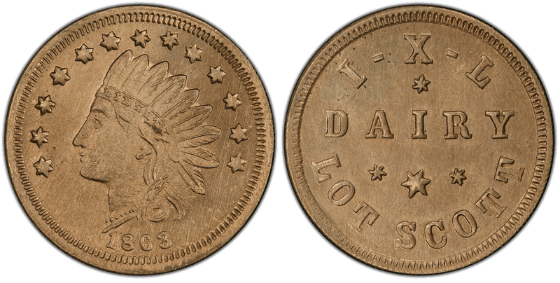 (1863) Copper-Nickel Civil War Store Card F-LU-R-3d, IXL Dairy OH