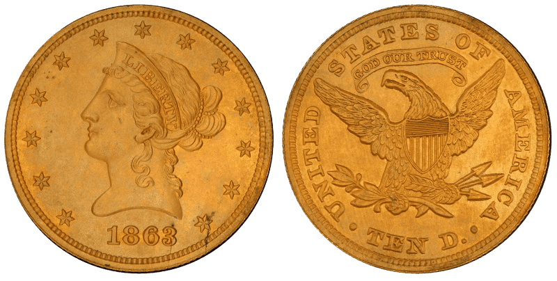 1863 Proof Eagle Pattern - J-350, Gilt