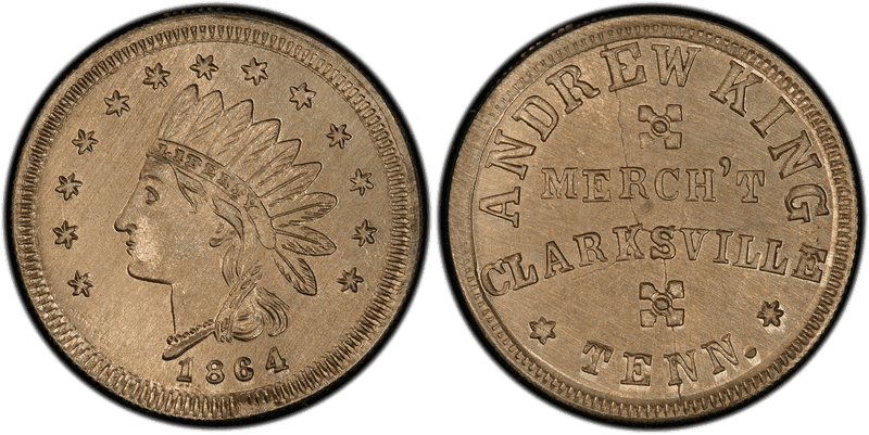 (1864) Copper Civil War Store Card F-130A-3d, Ni Andrew King TN