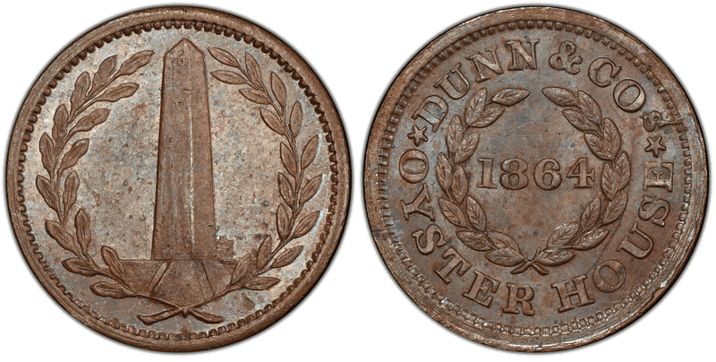 (1864) Copper Civil War Store Card F-200A-1a, Dunn & Co's MA