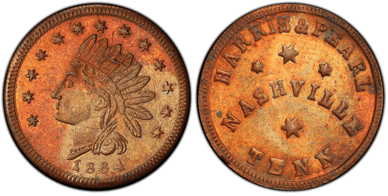 (1864) Copper Civil War Store Card F-690B-1a, Harris & Pearl TN