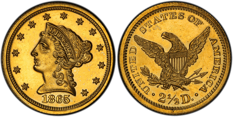 1865 Proof Quarter Eagle Pattern - J-439, Gilt