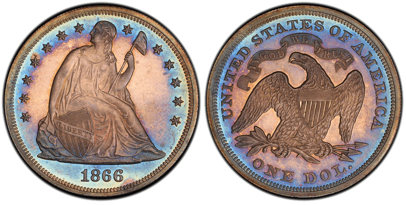 1866 Proof Seated Liberty Dollar - Motto