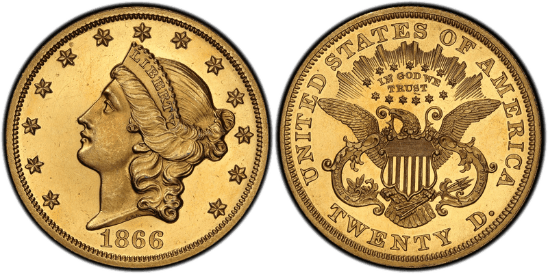 1866 Proof Double Eagle Pattern - J-549, Gilt