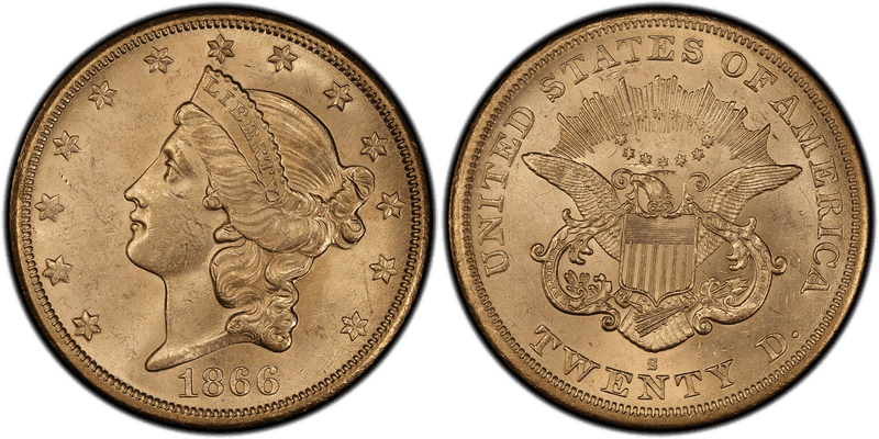 1866 (S) Liberty Head Double Eagle - No Motto