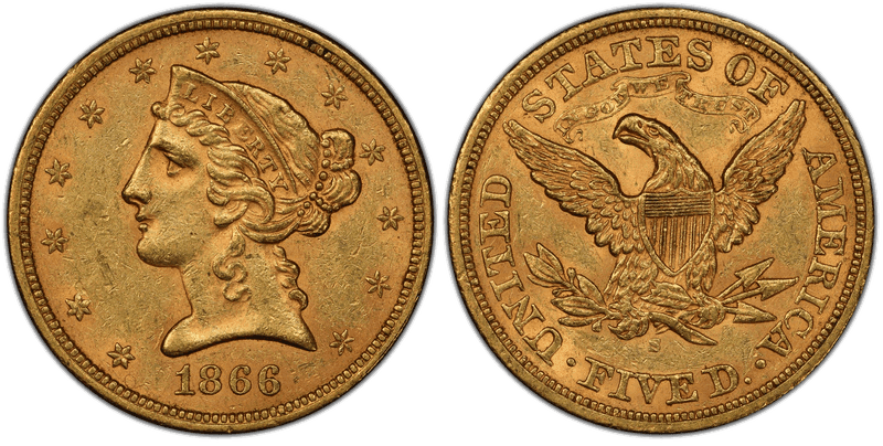 1866 (S) Liberty Head Half Eagle - Motto