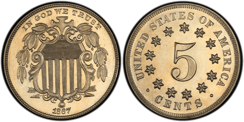1867 Proof Shield Nickel - No Rays