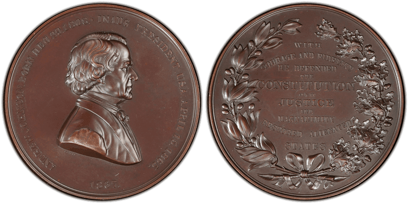 1867 Bronzed Medal J-PR-13, Copper Andrew Johnson