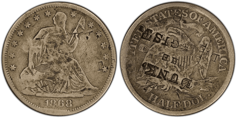 1868 (S) Seated Liberty Half Dollar - Brunk D-598 Dunk, The Druggist