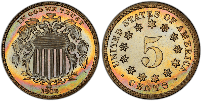 1869 Proof Shield Nickel