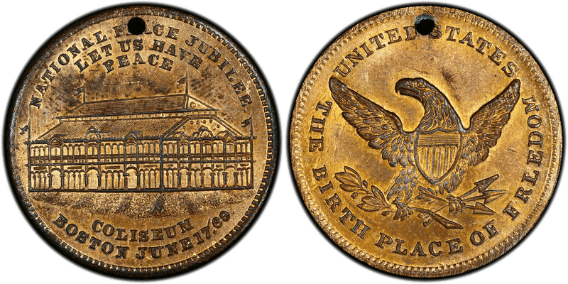 (1869) Gilt Brass Token Rulau Ma-Bo 88, National Peace Jubilee