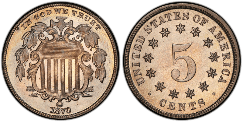 1870 Proof Shield Nickel