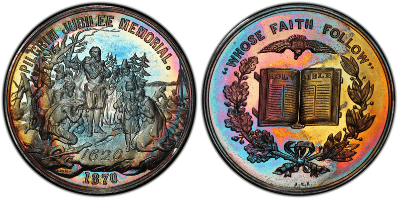 1870 HK-13, Plated Pilgrim Jubilee Memorial Dollar