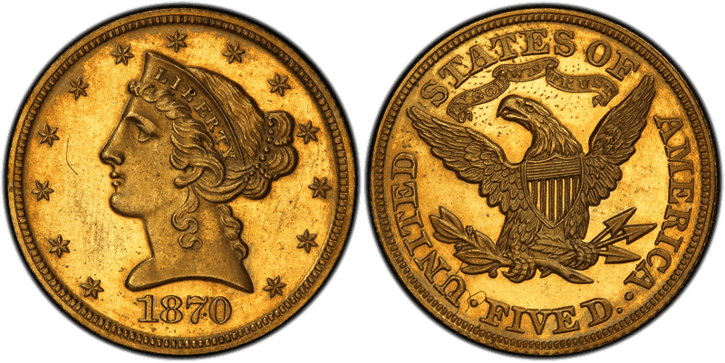 1870 Proof Half Eagle Pattern - J-1032, Gilt