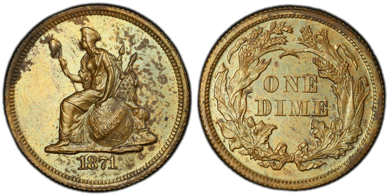 1871 Proof Dime Pattern - J-1078