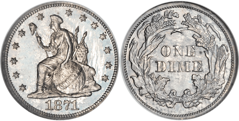1871 Proof Dime Pattern - J-1084